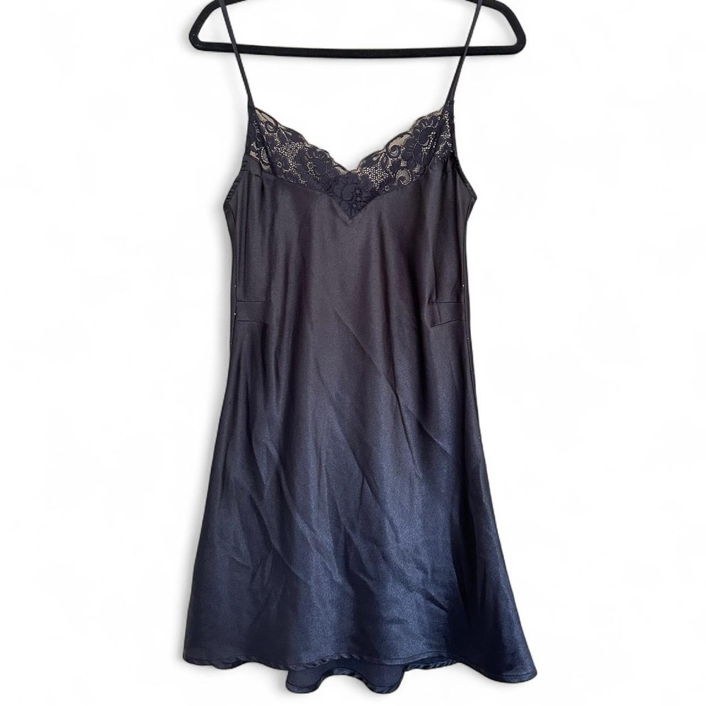 Free People Black Slip Dress with Lace Trim and Spaghetti Straps